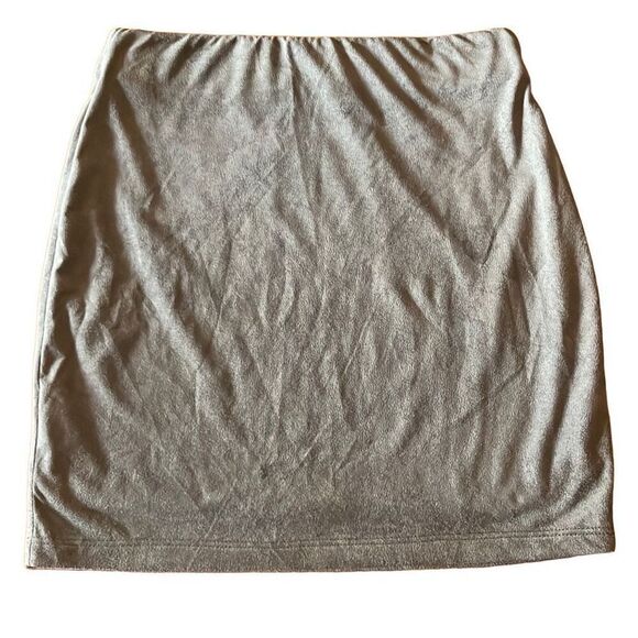 Brooklyn Karma Y2K Vintage Gray Faux Suede Stretch Mini Skirt Small Boho Fall - Picture 2 of 7